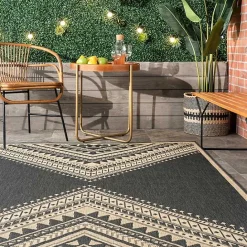 New Kirklands Home Landy Dark Gray Aztec Outdoor Rug, 8x10