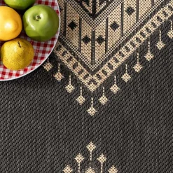 New Kirklands Home Landy Dark Gray Aztec Outdoor Rug, 8x10