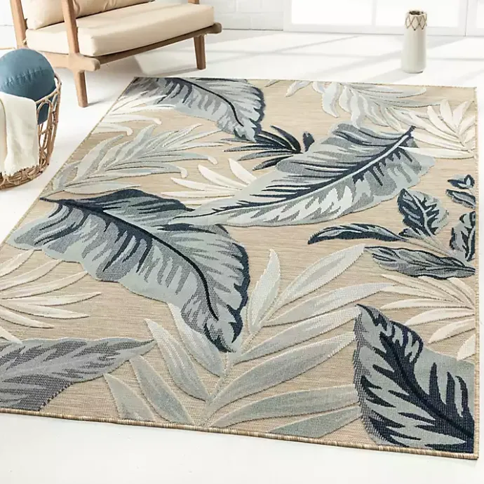 Hot Kirklands Home Large Print Tropical Leaf Outdoor Area Rug, 5x7