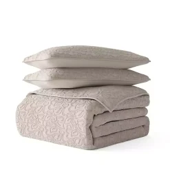 Kirklands Home Latte Floral Stitch 3-pc. King Quilt Set Tan
