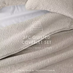 Kirklands Home Latte Floral Stitch 3-pc. King Quilt Set Tan