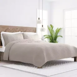 New Kirklands Home Latte Floral Stitch 2-pc. Twin Quilt Set Tan