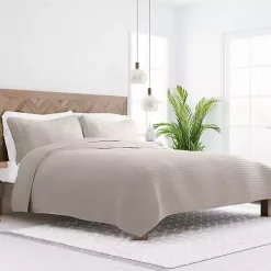 New Kirklands Home Latte Stitched Stripes 3-pc. Queen Quilt Set Tan