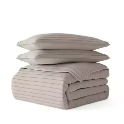 New Kirklands Home Latte Stitched Stripes 3-pc. Queen Quilt Set Tan