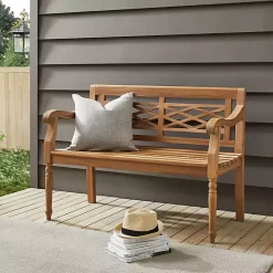 Outlet Kirklands Home Lattice Teakwood Slatted Outdoor Bench Tan