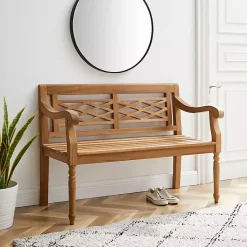 Outlet Kirklands Home Lattice Teakwood Slatted Outdoor Bench Tan