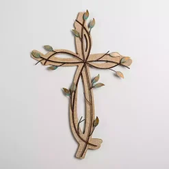 Online Kirklands Home Leafy Cross Wood and Metal Wall Plaque Brown