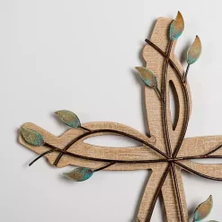 Online Kirklands Home Leafy Cross Wood and Metal Wall Plaque Brown