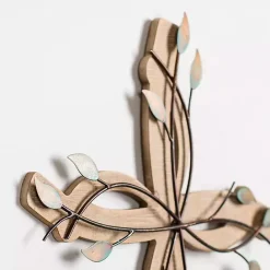 Online Kirklands Home Leafy Cross Wood and Metal Wall Plaque Brown