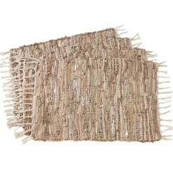 Online Kirklands Home Leather and Cotton Chindi Placemats, Set of 4 Tan