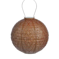New Kirklands Home LED Round Copper Outdoor Hanging Lantern Orange