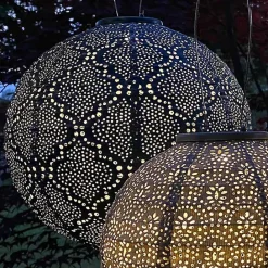 Outlet Kirklands Home LED Round Sea Outdoor Hanging Lantern Blue