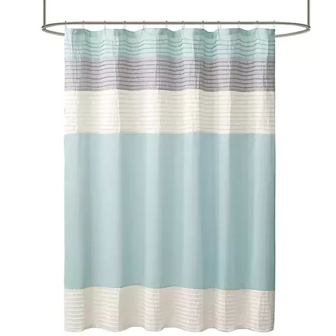 Best Kirklands Home Light Colorblock Silky Shower Curtain Blue