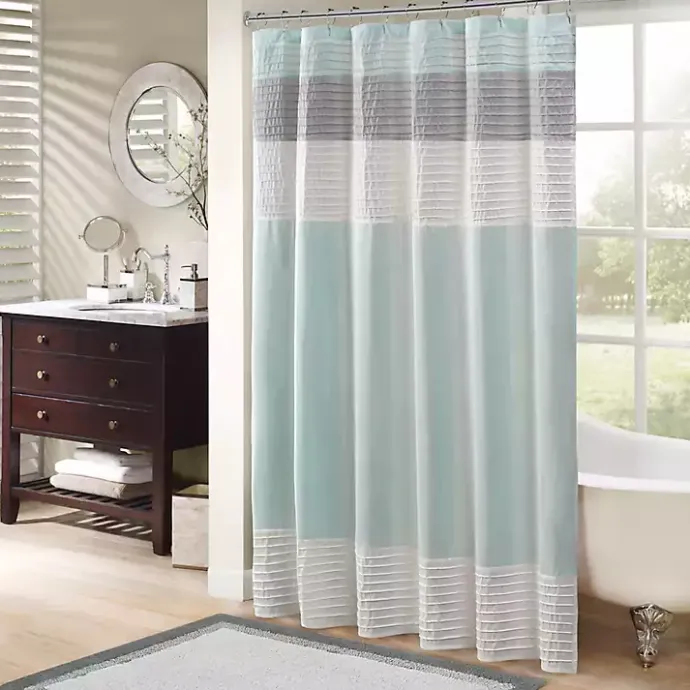 Best Kirklands Home Light Colorblock Silky Shower Curtain Blue