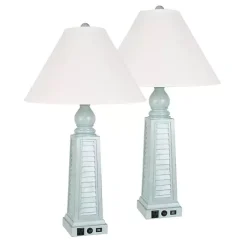 Hot Kirklands Home Light Shutter USB Table Lamps, Set of 2 Blue