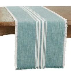 Outlet Kirklands Home Light Blue Striped Fringe Table Runner, 72 in.