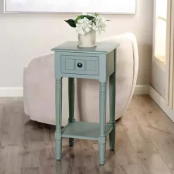 Sale Kirklands Home Light Wood Square Hampton Accent Table Blue