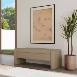 New Kirklands Home Light Boucle Modern Storage Bench Brown