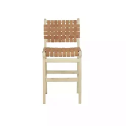 Clearance Kirklands Home Light Brown Woven Leather Wooden Counter Stool Tan