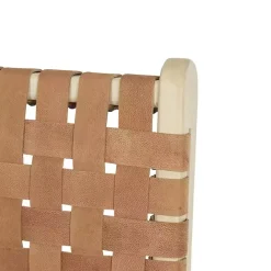 Clearance Kirklands Home Light Brown Woven Leather Wooden Counter Stool Tan