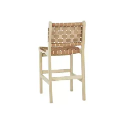 Clearance Kirklands Home Light Brown Woven Leather Wooden Counter Stool Tan