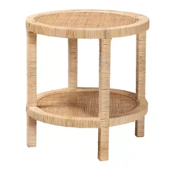 New Kirklands Home Light Brown Woven Rat Accent Table Tan