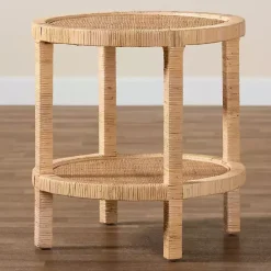New Kirklands Home Light Brown Woven Rat Accent Table Tan