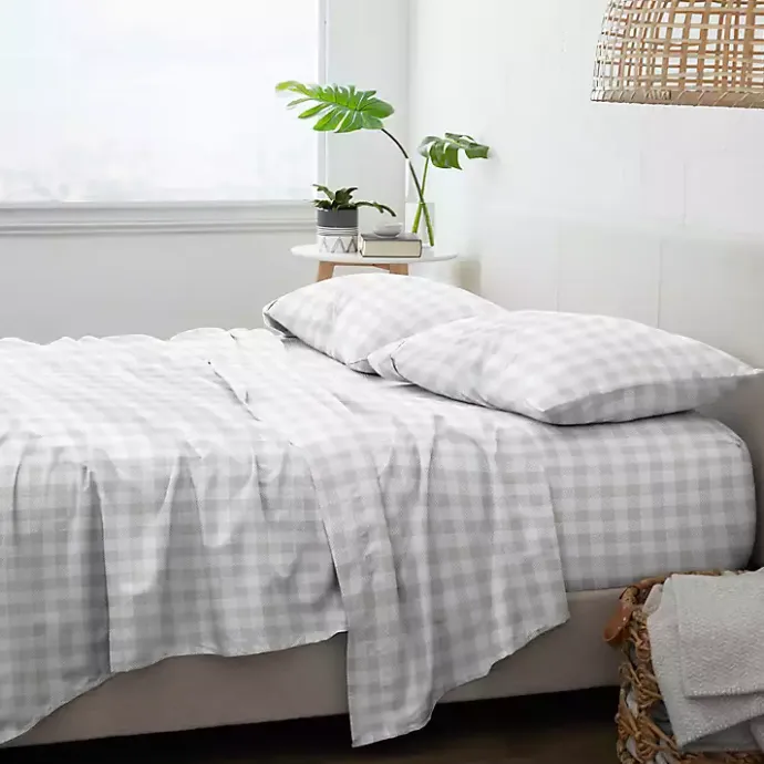 Sale Kirklands Home Light Country Plaid 4-Pc. Full Bed Sheet Set Gray