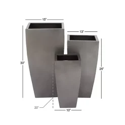 New Kirklands Home Light Metal Round Tapered Planters, Set of 3 Gray