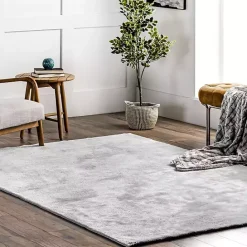 New Kirklands Home Light Gray Shag Washable Area Rug, 5x8