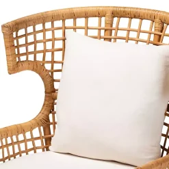 Kirklands Home Light Honey Rattan Curved Accent Chair Ivory