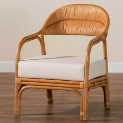 Hot Kirklands Home Light Honey Rattan Marisa Accent Chair Ivory