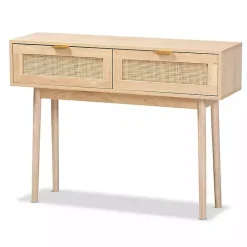 Kirklands Home Light Oak Rat and Wood Console Table Tan