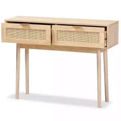 Kirklands Home Light Oak Rat and Wood Console Table Tan