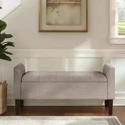 Clearance Kirklands Home Light Taupe Upholstered Blaire Storage Bench Tan