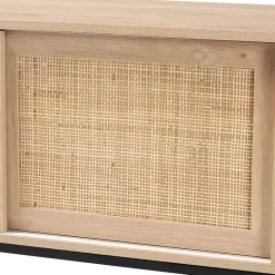 Clearance Kirklands Home Light Wood and Rat Sliding Door Cabinet Tan