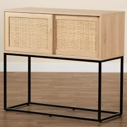Clearance Kirklands Home Light Wood and Rat Sliding Door Cabinet Tan