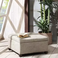 Online Kirklands Home Lila Tufted Sand Storage Ottoman Tan