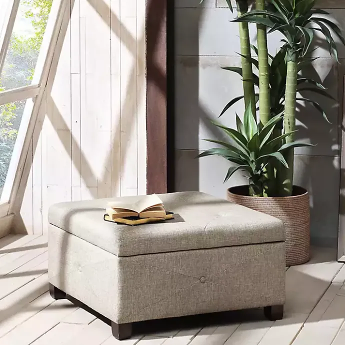 Online Kirklands Home Lila Tufted Sand Storage Ottoman Tan