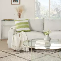 Kirklands Home Lime Woven Stripe Reversible Outdoor Square Pillow