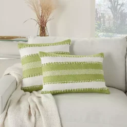 Kirklands Home Lime Woven Stripe Reversible Outdoor Square Pillow