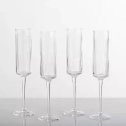 Online Kirklands Home Linear Ribbed Champagne Flutes, Set of 4 Clear