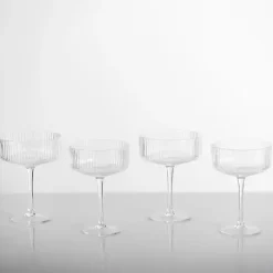 Kirklands Home Linear Ribbed Coupe Wine Glasses, Set of 4 Clear