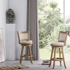 Outlet Kirklands Home Linen and Driftwood Nailhead Swivel Bar Stool Brown