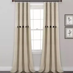 New Kirklands Home Linen Button and Stripe Curtain Panel Set, 84 in.