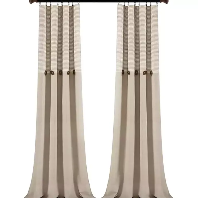 Clearance Kirklands Home Linen Button and Stripe Curtain Panel Set, 95 in.