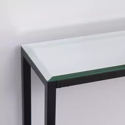 Discount Kirklands Home Long Metal Mirrored Top Console Table Black