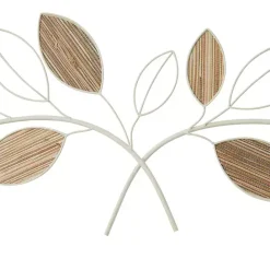 Sale Kirklands Home Long White Metal and Reed Leaf Wall Plaque
