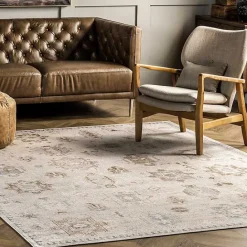 New Kirklands Home Lottie Cream Vintage Washable Area Rug, 6x9 Ivory