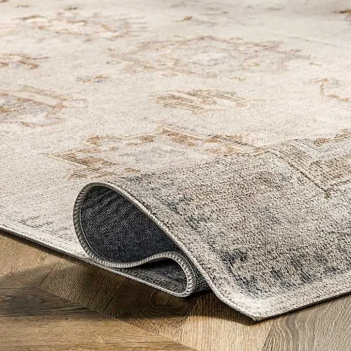 New Kirklands Home Lottie Cream Vintage Washable Area Rug, 6x9 Ivory